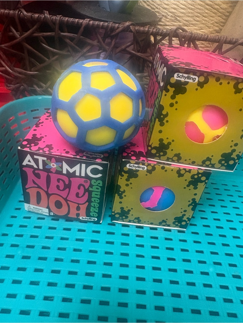 3 pack AtomicSqueeze Balls - Blue and Yellow, Pink & Blue , Blue& Yellow